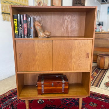 Mid Century Danish Teak Bookcase with Wooden Sliding Doors by Torben Nielsen