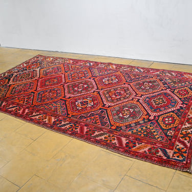 Large Vintage Turkish Handwoven Wool Area Rug Orange Red Rhombus Geometric Decorative Carpet Retro Folk Art Oriental Persian Boho Anatolian 