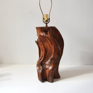 Vintage Statement Organic Modern Folk Art Lamp made from Sculptural Hard Wood Log 