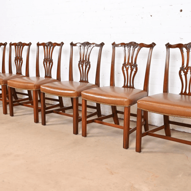 Baker Furniture Georgian Carved Mahogany Dining Chairs, Set of Six