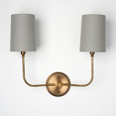 Wall Sconce Fixture - Double shade - Drum Shade - Candlestick Style Lighting - Solid Brass 