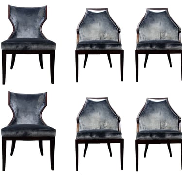 Set of 6 Baker Marat & Malmaison Velvet and Mahogany Wood Dining Chairs 