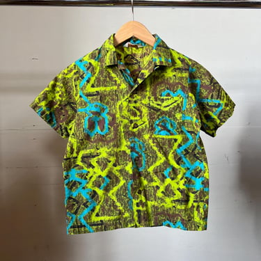 Kids Size 16, Adult XS 1950s Printed Loop Collar Shirt, Jantzen, R 