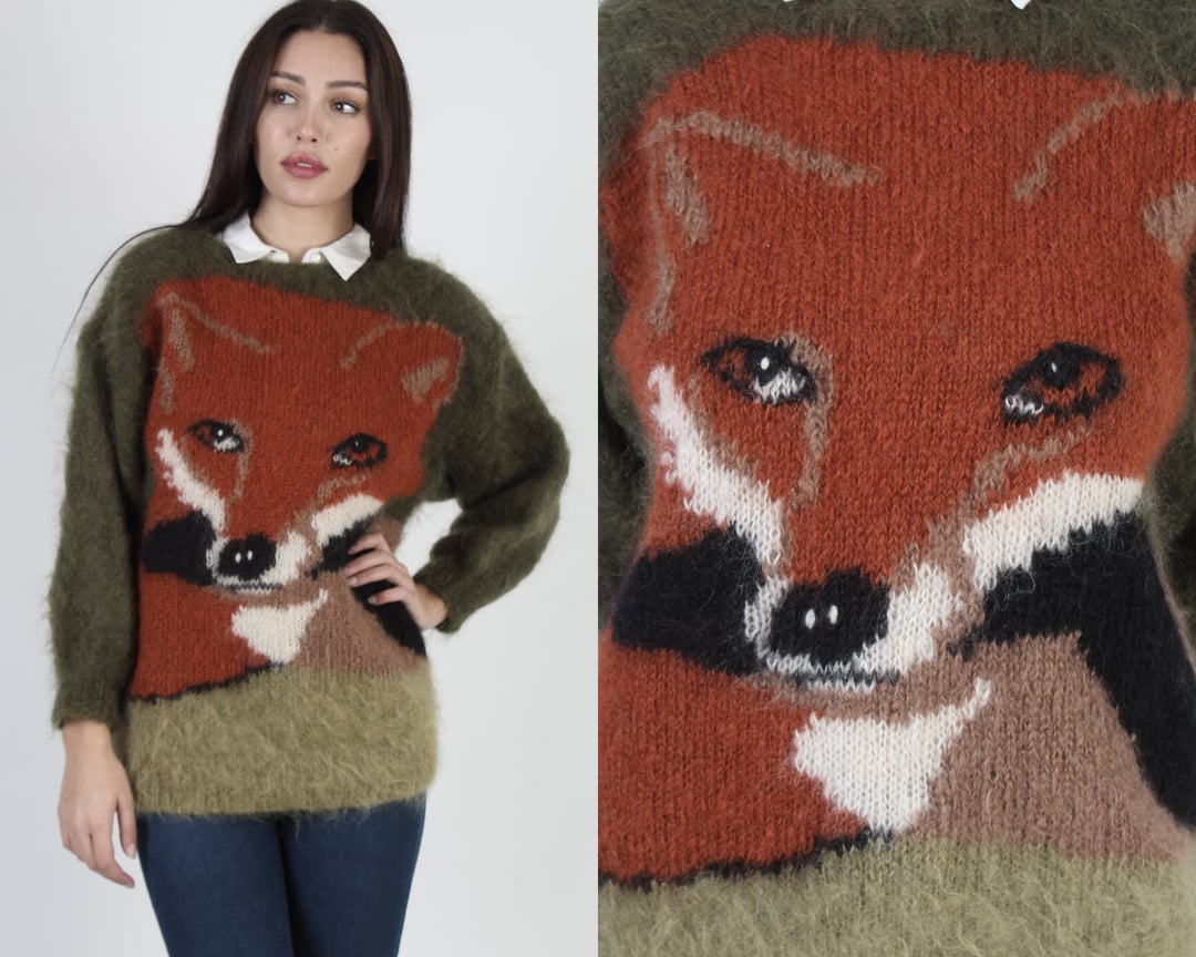 Sweater with fox online head and rabbit fur*** Vintage