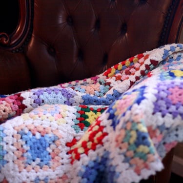 vintage granny square multi color acrylic afghan 