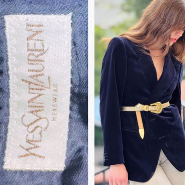 YSL YVES SAINT Laurent Rich Velvet Blue Blazer Unisex made in France M L 