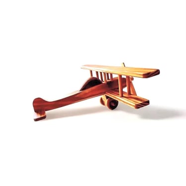 Vintage Handmade Wooden Airplane Toy, Large Wooden Bi-Plane Toys 12”x 12” 