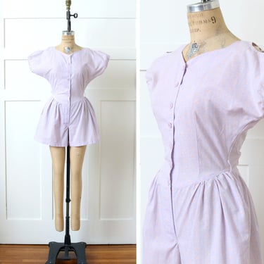 vintage 1980s romper • light purple shorts & puff sleeve summer outfit 