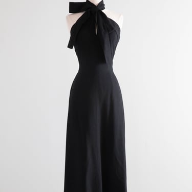 Elegant 1970's Wool Crepe Halter Evening Gown By Harold Levine / Small