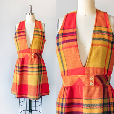 1960s Jumper Wool Plaid Dress S 