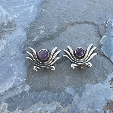 Vintage Mexican Silver and Amethyst Winged Screw Back Earrings 