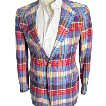 Vintage 1980s POLO RALPH LAUREN Madras Plaid Cotton Sport Coat ~ size 34 ~ Extra Small ~ jacket / blazer ~ Preppy / Ivy / Trad ~ 