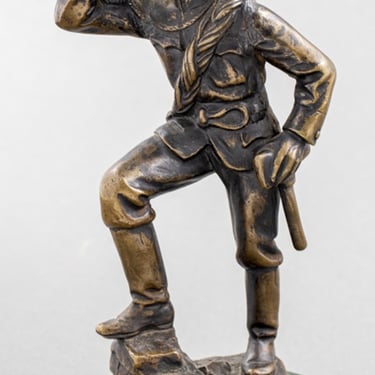 Bronze Model Of A Soldier w Horn On Malachite Base