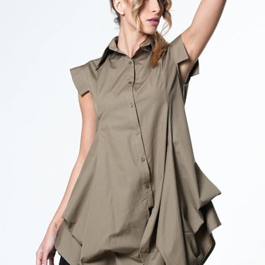 Loose Sleeveless Button Up Blouse in KHAKI only