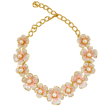 The Pink Reef Floral Hand-painted Necklace in Pearl and Pink