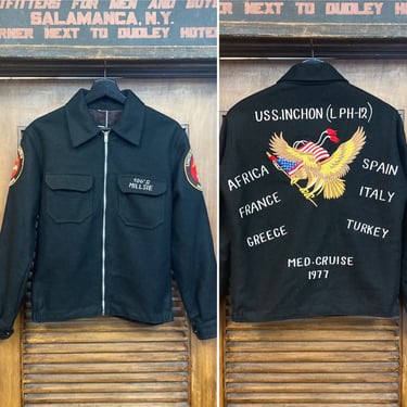 Vintage 1970’s Military Tour Souvenir Wool USMC Embroidery Jacket, 70’s Cropped Jacket, Vintage Clothing 