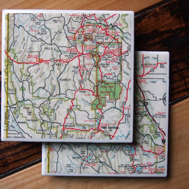 1967 Black Hills National Forest Map Coaster Set of 2. South Dakota Map. Sturgis Gift. Deadwood Map. Wind Cave National Park. Mount Rushmore 