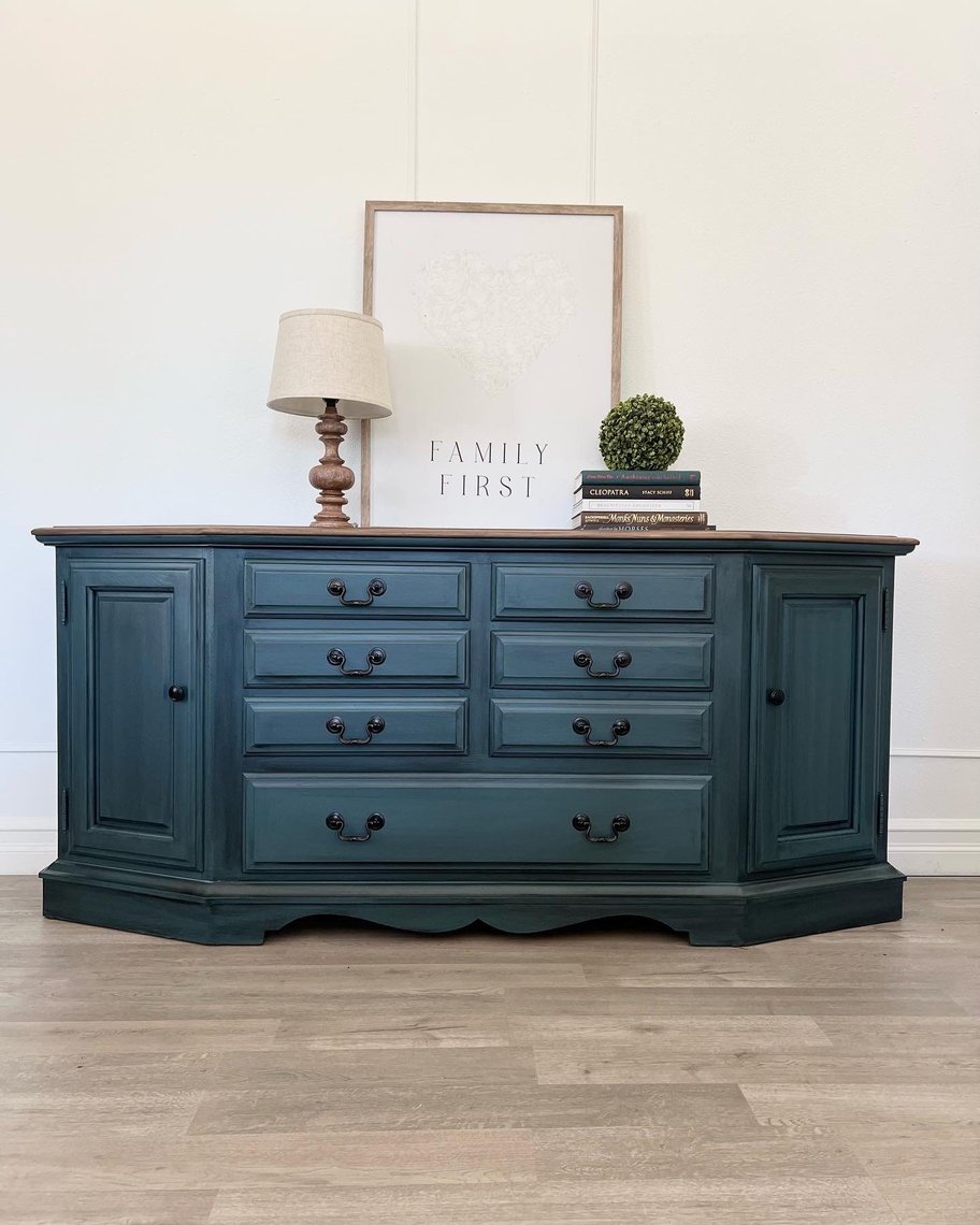 solid wood refinished blue credenza/sideboard/buffet/entryway