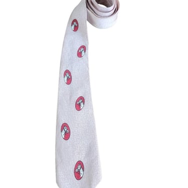 Vintage 30s Mens Necktie Pink Red Horses Equestrian Short Length 