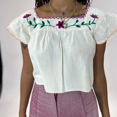 70s Cotton Embroidered Top