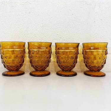 Vintage Amber Glasses Set of 4 Indiana Glass Whitehall Pattern Yellow Orange Cocktail 1960s 1950s Wine Short Goblet Barware MCM 