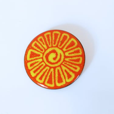 Mod Enameled Copper Sun Pin / Brooch 