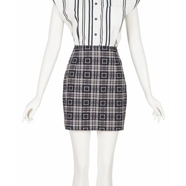Istante by Versace 1980s Vintage Monochrome Mix Print Cotton Top & Mini Skirt Set Sz XS 