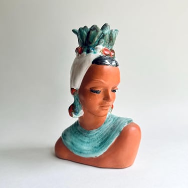 Rare Vintage Esther Shirey Pottery Bust Vase Woman in Tropical Dress Art Deco CA 