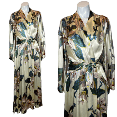 1940's Satin Floral Dressing Gown Size M
