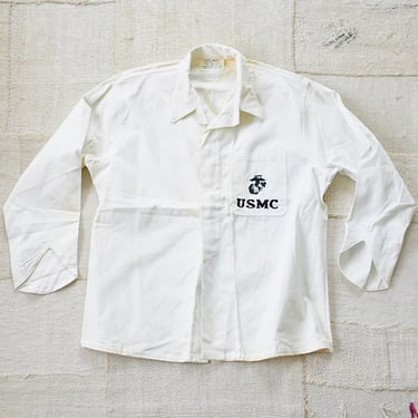 Vintage USMC Food Handler Jacket | White Cotton Military Uniform | 40s 50s US Army | 