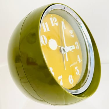 Vintage 1960s MCM Plastic Space Age Orb MOD Caravelle Japan Wind Green Alarm Clock 