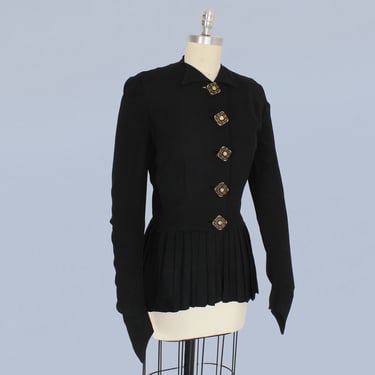 RESERVED --1930s Jacket / 30s Pointy Sleeve Evil Queen Black Crepe Top 