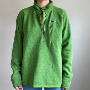 Patagonia Mens Bright Green Quarter Zip Hiking Long Sleeve Pullover Sweatshirt L 