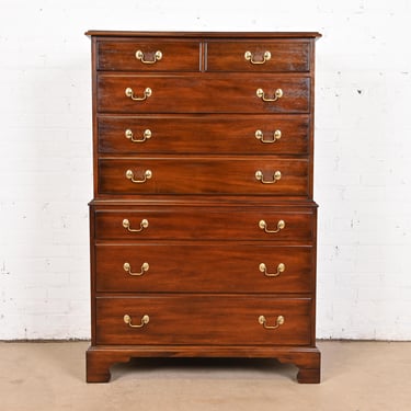 Henkel Harris Georgian Solid Mahogany Eight-Drawer Highboy Dresser, 1973