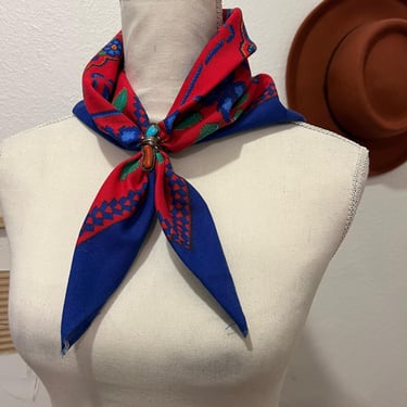 Vintage Deadstock Red & Blue Floral Printed Paliacates Azteca Square Bandana 