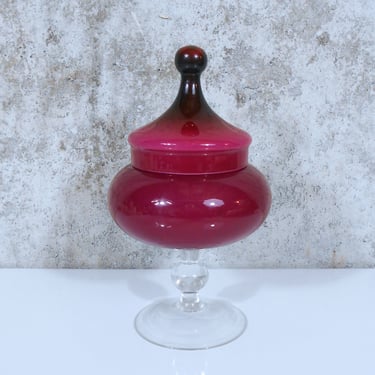 Cased Glass Apothecary Jar or Candy Dish with Circus Tent Lid - Hand Blown Art Glass from Empoli, Italy 