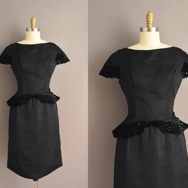 1950s dress | Gorgeous Black Cut Out Velvet Cocktail Party Wiggle Dress | Medium | 50s vintage dress 