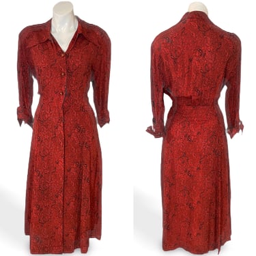 1940's Red Paisley Day Dress Size M/L