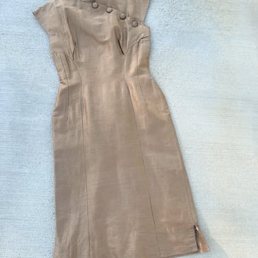 Vintage 40's Suzy Perette New York Brown Metallic Cheongsam Inspired Dress 