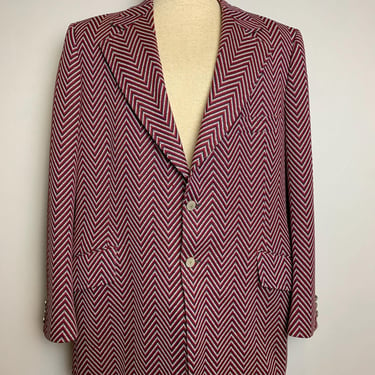 Vintage 70s Men’s Red White and Blue Polyester Blazer Sports Coat Size XL 