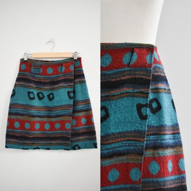 1990s A-Line Southwestern Fleecy Mini Skirt 