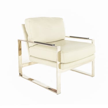 Milo Baughman Syle Mid Century Chrome & Leather Flatbar Lounge Chair - mcm 
