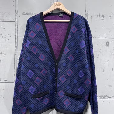 80s, large   diamond geometric design cardigan 