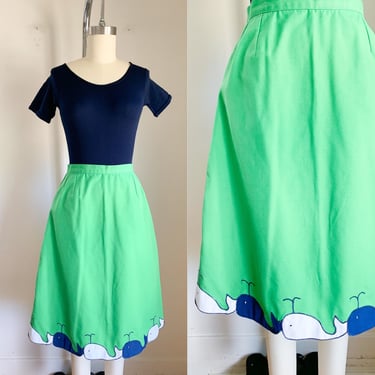 Vintage 1970s Lime Green Whale Skirt / XS 