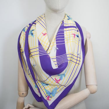 1980s Silk Plaid Butterfly Scarf 