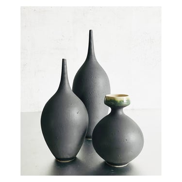 SHIPS NOW- One Stoneware Bottle Vase in Slate Black Matte 
