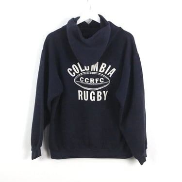 vintage 1960s 70s COLUMBIA RUGBY navy blue super soft HOODIE sweatshirt -- Russell brand athletic -- size xl 
