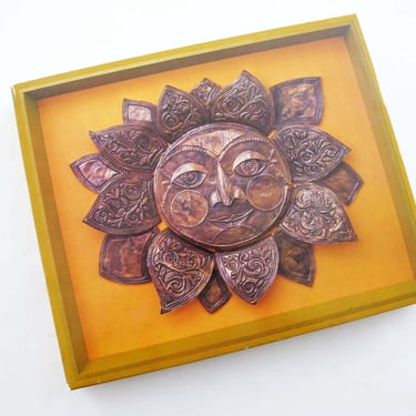 Vintage Starburst Sun Face Metal Etchwork Art DIY Kit - 70s Buzza Cardozo Framed 3D Craft Kit - Gift For Artistic Friend 