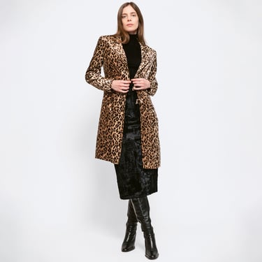 Medium 90s Dolce & Gabbana Leopard Print Velvet Jacket | Vintage Button Up Designer Faux Fur Coat 