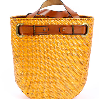 Wicker and Leather Tote Bag